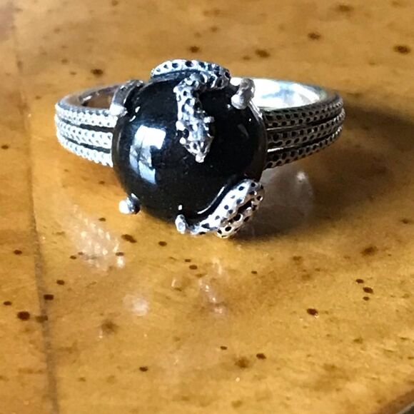 Natural Black Jade Sterling Silver Snake Ring Size 6 - Picture 9 of 9